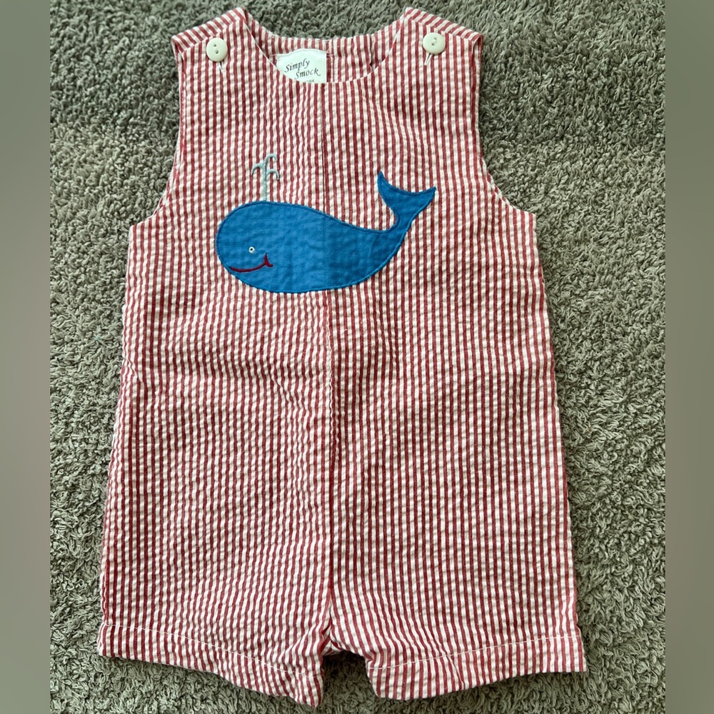 Striped Red and White Kids One Piece with Blue Whale
